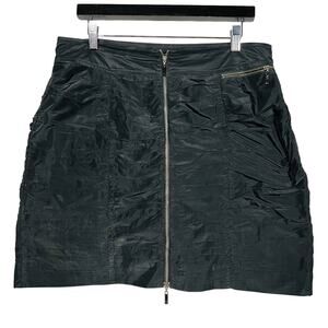 Cue Australia Zip Front Mini Skirt Black Ruched Funky Short Casual - 14